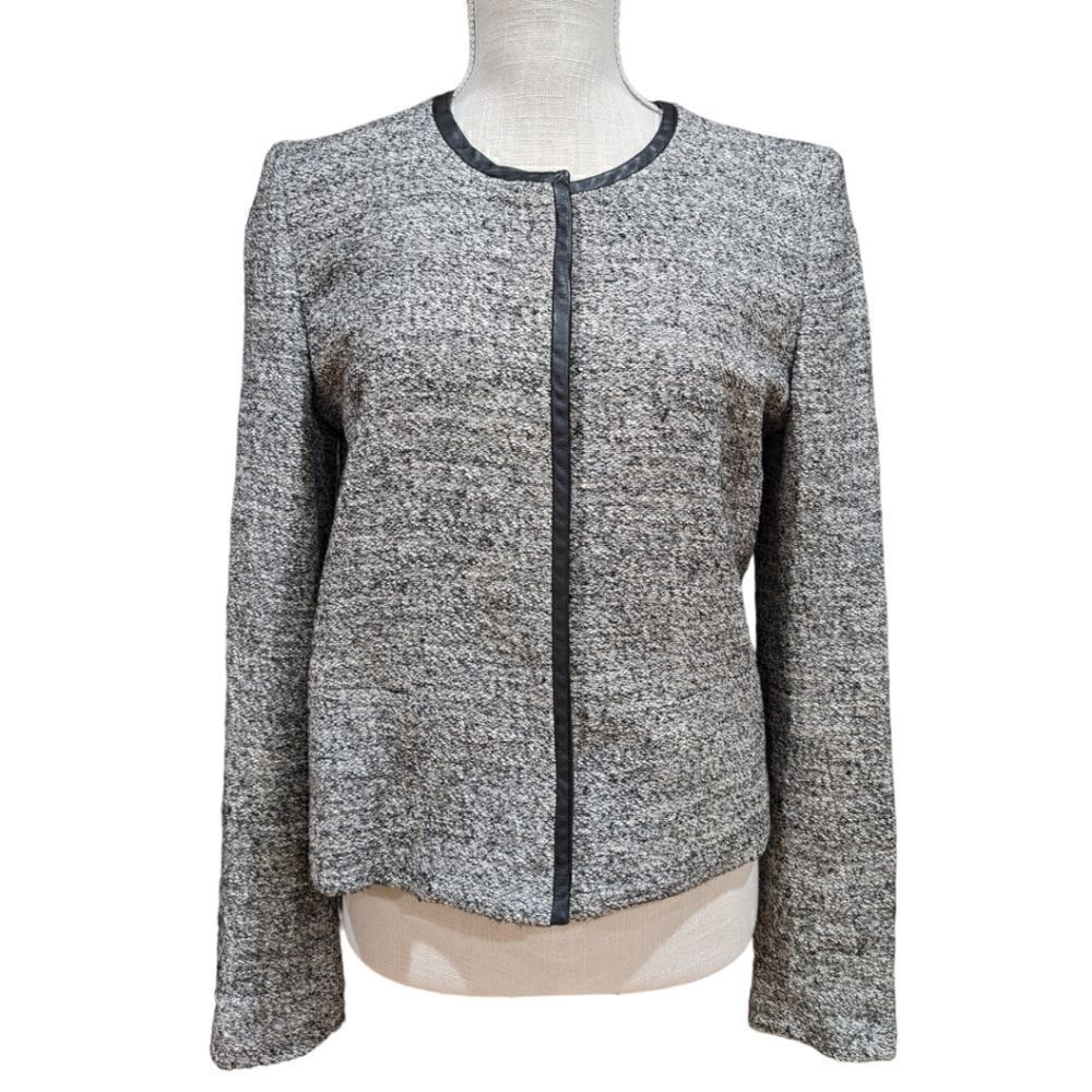IRO Viviana Leather Trim Tweed Blazer Grey Size 2